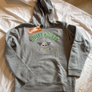 urban pipeline Gray Crewneck Hoodie with Green Street Hockey Graphic